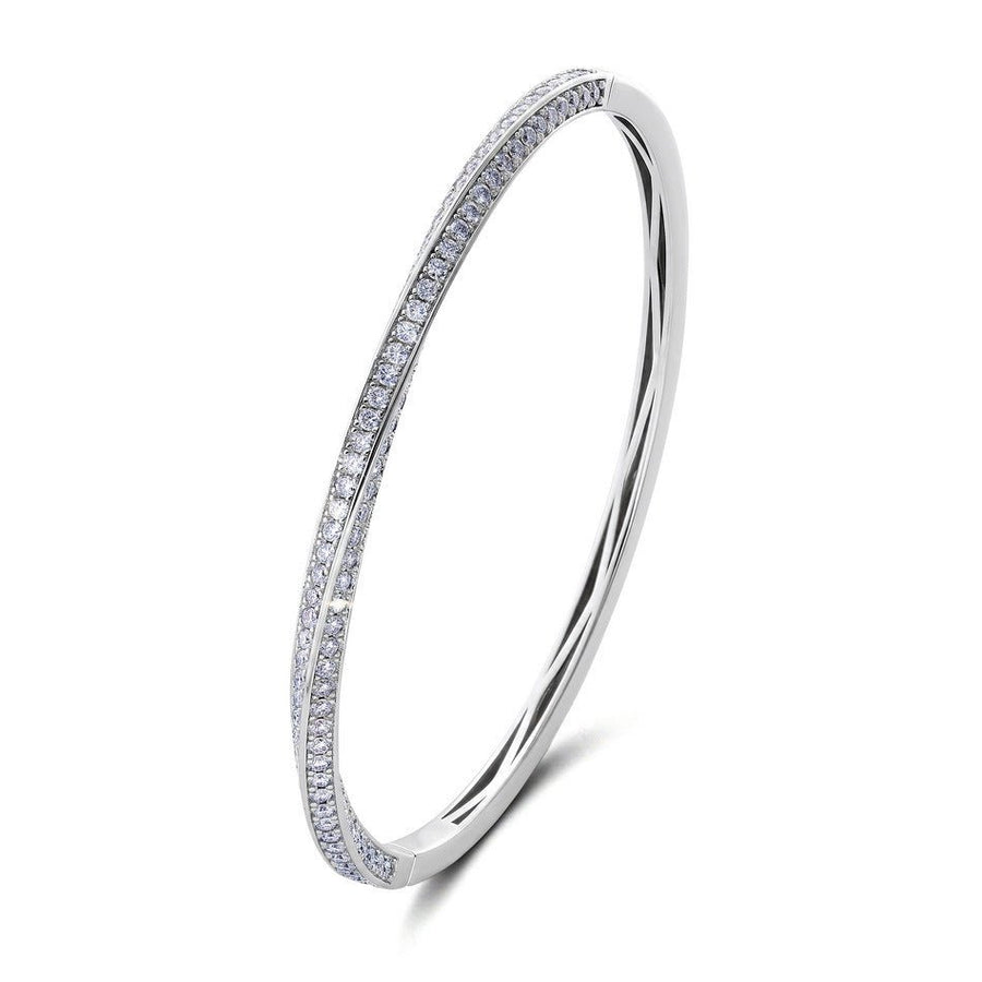 Geometric Twisted Mobius Moissanite Bangle Bracelet White 925 Sterling Silver Pave Round Moissanite Hinged Cuff Elegant Modern Fashion Jewelry For Women Party Anniversary Gift - SilverAuraBoutiqueLtd