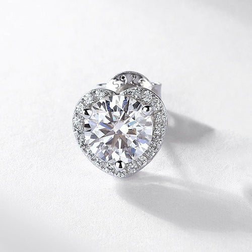 Heart Halo Moissanite Stud Earrings White Gold Color S925 Sterling Silver Round 1 Carat Center Stone Elegant Fashion Jewelry for Women Wedding Party Anniversary Gift - SilverAuraBoutiqueLtd