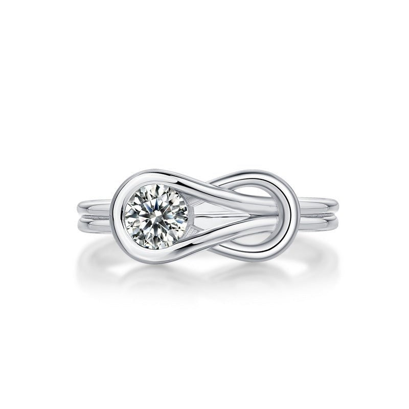 Infinity Loop Geometric Moissanite Ring Thick White Gold Plated S925 Sterling Silver Adjustable Open Band Ring For Women 5mm Round 0.45ct Modern Elegant Fashion Gift Jewelry - SilverAuraBoutiqueLtd