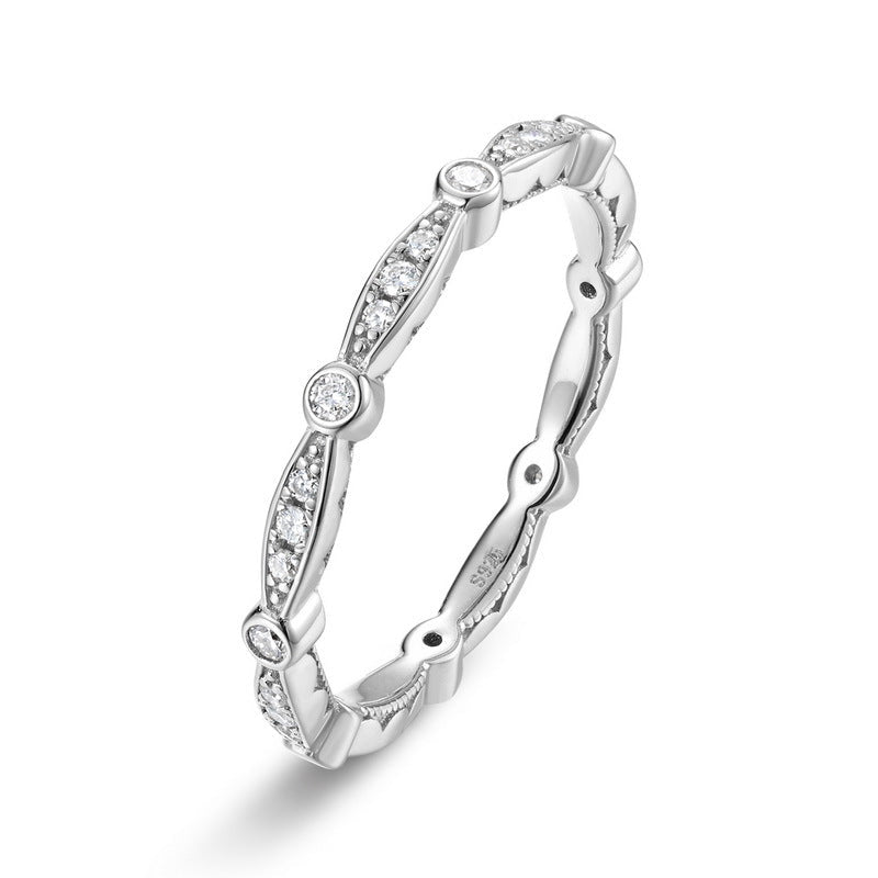 Moissanite Wave Stackable Thin Band Ring 925 Sterling Silver White Metal Geometric Full Eternity Style Finger Ring For Women 2026 Fashion Elegant Daily Wear Gift Jewelry - SilverAuraBoutiqueLtd