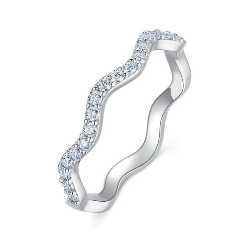 Moissanite Wave Stackable Thin Band Ring 925 Sterling Silver White Metal Geometric Full Eternity Style Finger Ring For Women 2026 Fashion Elegant Daily Wear Gift Jewelry - SilverAuraBoutiqueLtd
