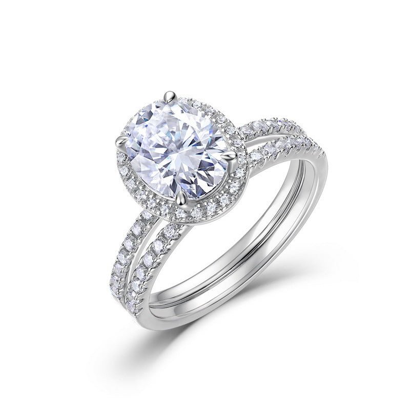 Oval Halo Moissanite Ring White Gold Plated S925 Sterling Silver Split Shank Band Ring for Women Elegant Fashion Engagement Wedding Anniversary Party Gift Jewelry - SilverAuraBoutiqueLtd