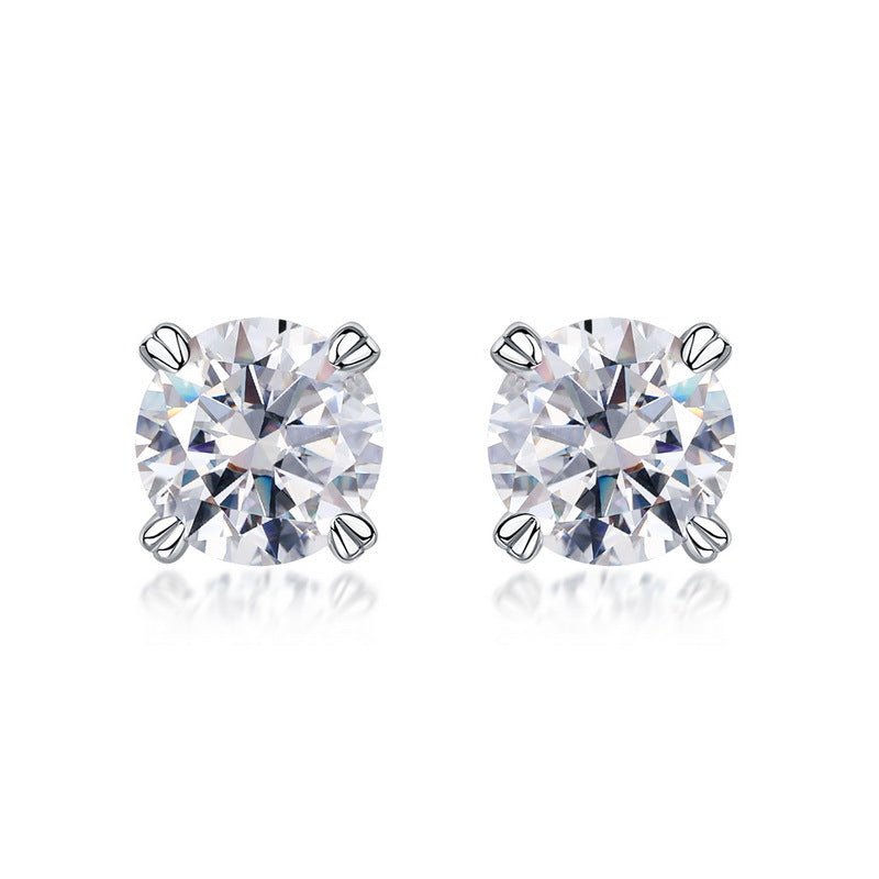 Round Cut D Color 1 Carat Moissanite Stud Earrings Four Prong White Gold Plated S925 Sterling Silver Minimalist Geometric Ear Stud Earrings for Women Elegant Fashion Daily Party Jewelry Gift - SilverAuraBoutiqueLtd