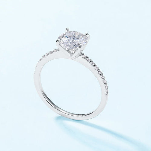 Round Solitaire Moissanite White Gold Color S925 Sterling Silver Ring Classic Four Prong Pave Band Engagement Ring For Women Elegant Fashion Wedding Anniversary Party Gift Jewelry Delicate Slim Band - SilverAuraBoutiqueLtd