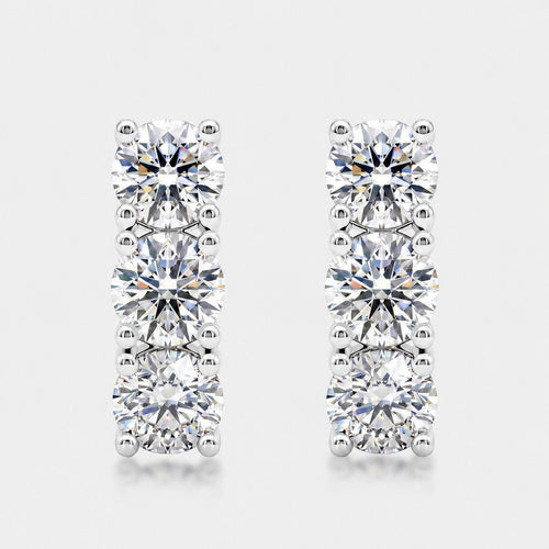 Triple Round Moissanite Geometric Row Stud Earrings Silver Tone S925 Sterling Silver Butterfly Back Fine Prong Set For Women 2026 New Elegant Fashion Party Gift Jewelry - SilverAuraBoutiqueLtd