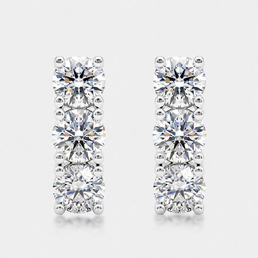 Triple Round Moissanite Geometric Row Stud Earrings Silver Tone S925 Sterling Silver Butterfly Back Fine Prong Set For Women 2026 New Elegant Fashion Party Gift Jewelry - SilverAuraBoutiqueLtd